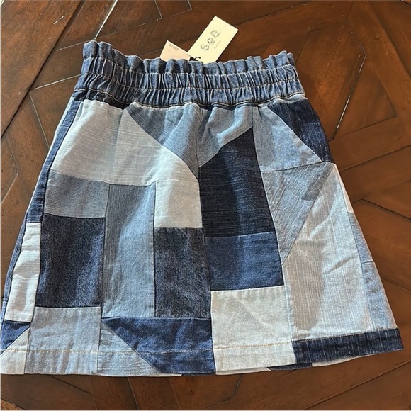 Sea New York Blue Patchwork Denim Mini Skirt – Elastic Waist Size M NWOT - Picture 5 of 7